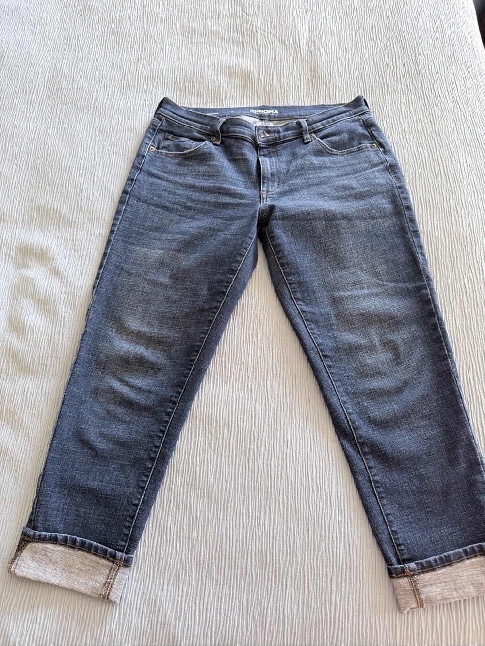Sonoma Dark Blue Cropped Slim Straight Jeans
